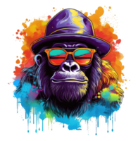 acquerello divertente gorilla indossare occhiali da sole . ai generato png