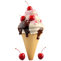 Ice Cream Cone Filled with Vanilla, Chocolate and Strawberry . png