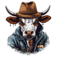 watercolor cow wearing a cowboy hat . png