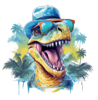 Watercolor funny t-rex wearing sunglasses . png