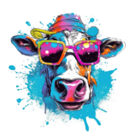 Watercolor funny cow wearing sunglasses . png