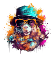 Watercolor funny Guinea pig wearing sunglasses . png