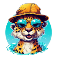 aquarelle marrant guépard portant des lunettes de soleil . ai généré png