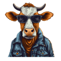 aquarelle marrant vache portant des lunettes . ai généré png