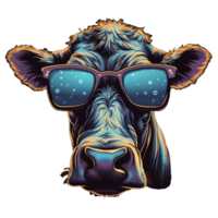 Watercolor funny cow wearing glasses . png