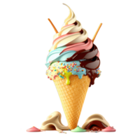 Ice Cream Cone Filled with Vanilla, Chocolate and Strawberry . png