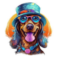 Watercolor funny Dachshund dog wearing sunglasses . png