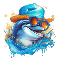 aquarelle marrant dauphin portant des lunettes de soleil . ai généré png