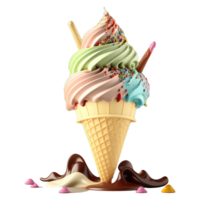 Ice Cream Cone Filled with Vanilla, Chocolate and Strawberry . png