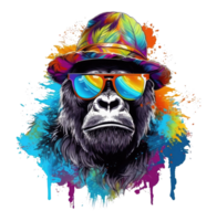 Watercolor funny gorilla wearing sunglasses . png