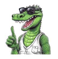 Watercolor funny Alligator wearing sunglasses . png