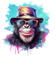 Watercolor funny Bonobo wearing sunglasses . png