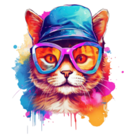 Watercolor funny cat wearing sunglasses . png