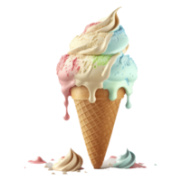 Ice Cream Cone Filled with Vanilla, Chocolate and Strawberry . png