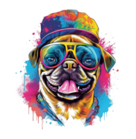 Watercolor funny Pug dog wearing sunglasses . png