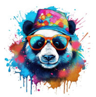 Watercolor funny Panda wearing sunglasses . png