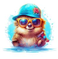 Watercolor funny Hedgehog wearing sunglasses . png