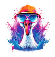 Watercolor funny Swan wearing sunglasses . png