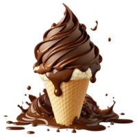 hielo crema cono lleno con vainilla, chocolate y fresa . ai generado png