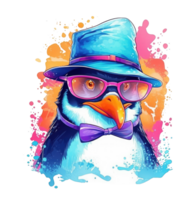 Watercolor funny Penguin wearing sunglasses . png