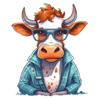 aguarela engraçado vaca vestindo óculos . ai gerado png