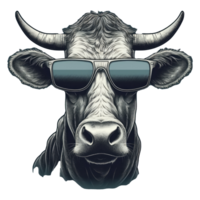 aquarelle marrant vache portant des lunettes . ai généré png