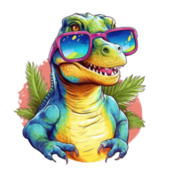 acquerello divertente tirannosauro rex indossare occhiali da sole . ai generato png
