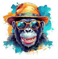 acquerello divertente bonobo indossare occhiali da sole . ai generato png