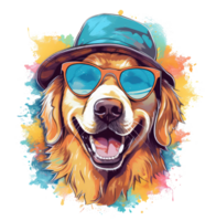 waterverf grappig gouden retriever hond vervelend zonnebril . ai gegenereerd png