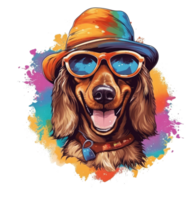 Watercolor funny Dachshund dog wearing sunglasses . png