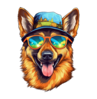 Watercolor funny German Shepherd dog wearing sunglasses . png