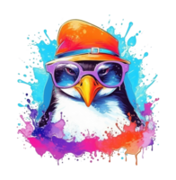 Watercolor funny penguin wearing sunglasses . png