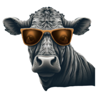 aquarelle marrant vache portant des lunettes . ai généré png