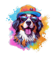 Watercolor funny Bernese Mountain Dog wearing sunglasses . png