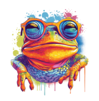 Watercolor funny frog wearing sunglasses . png