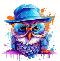 Watercolor funny Owl wearing sunglasses . png