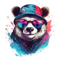 Watercolor funny Panda wearing sunglasses . png