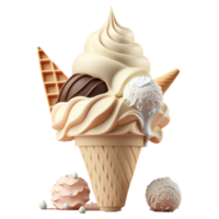 Ice Cream Cone Filled with Vanilla, Chocolate and Strawberry . png