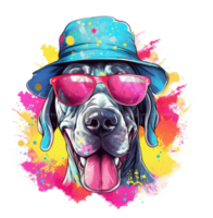 Watercolor funny Great Dane dog wearing sunglasses . png