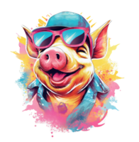 vattenfärg rolig gris bär solglasögon . ai genererad png