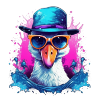 Watercolor funny Swan wearing sunglasses . png