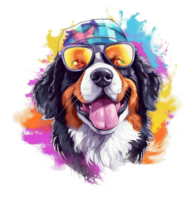 Watercolor funny Bernese Mountain Dog wearing sunglasses . png