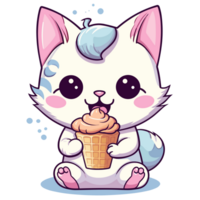 Cute Cat Eating Ice-cream - png