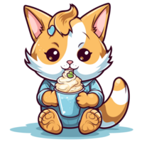 linda gato comiendo helado - ai generado png