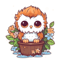 Kawaii Owl In Garden - png