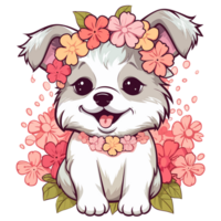 adorabile cane con fiori - ai generato png