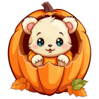 Teddy Bear Peeking Out From Halloween Pumpkin - png