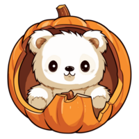 Teddy Bear Peeking Out From Halloween Pumpkin - png