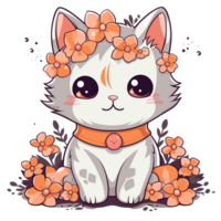 en förtjusande katt omgiven förbi blommor - ai genererad png