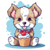 bebê cachorro comendo sorvete - ai gerado png